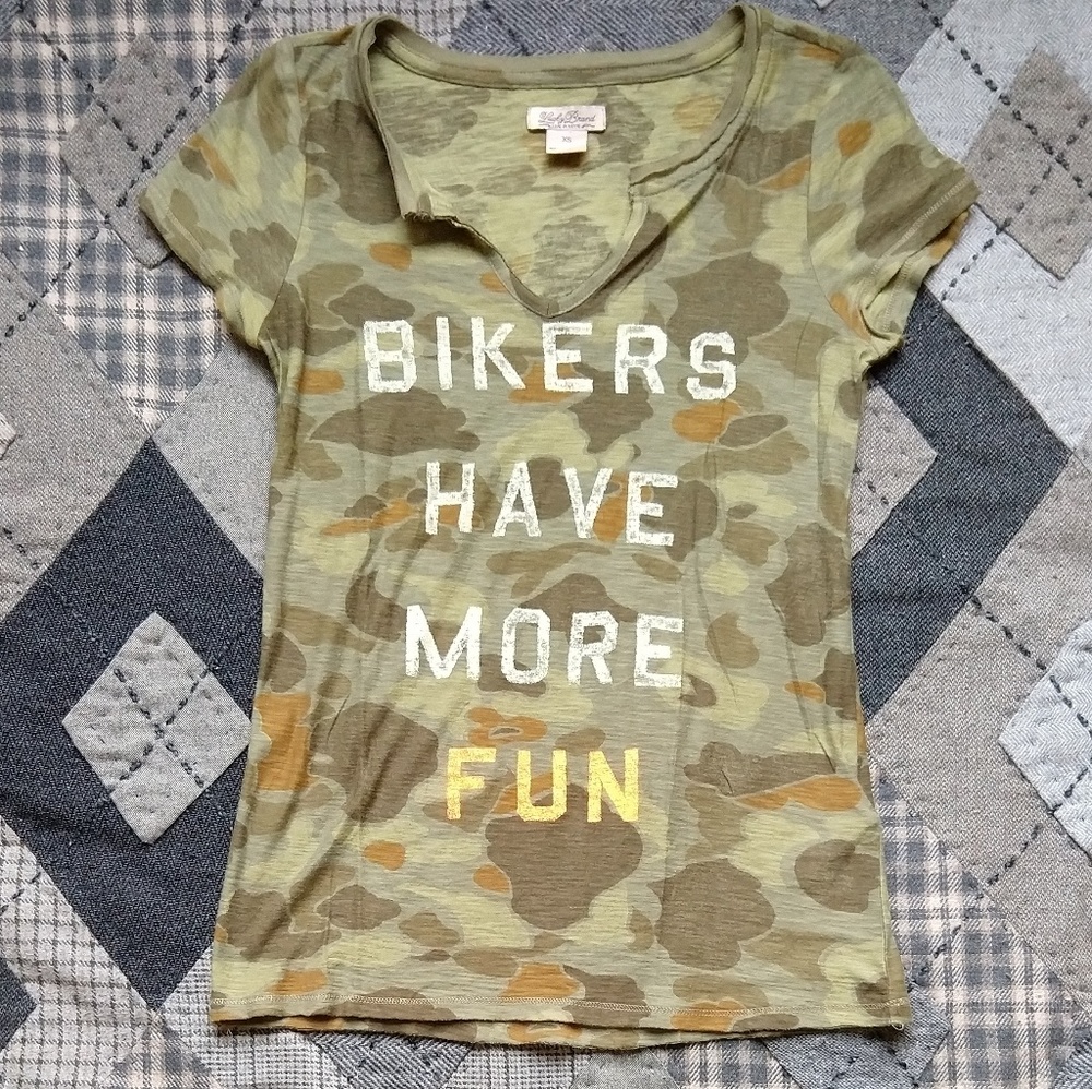 Lucky Bikers Have More Fun Distressed Camo Tee